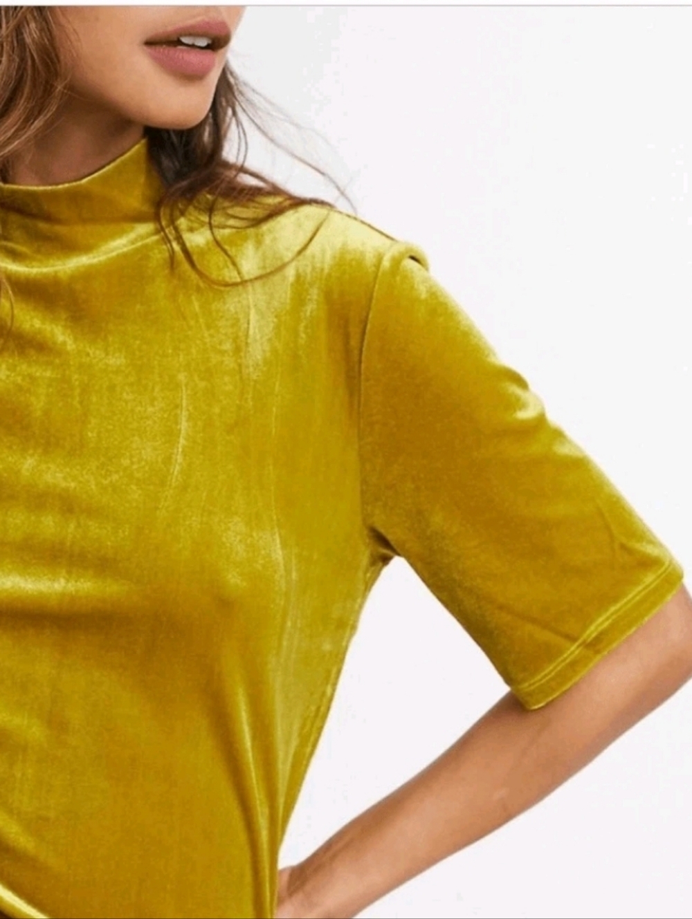 Madewell Mock Neck Velvet Top In Goldenrod Sz S EUC - Picture 11 of 12